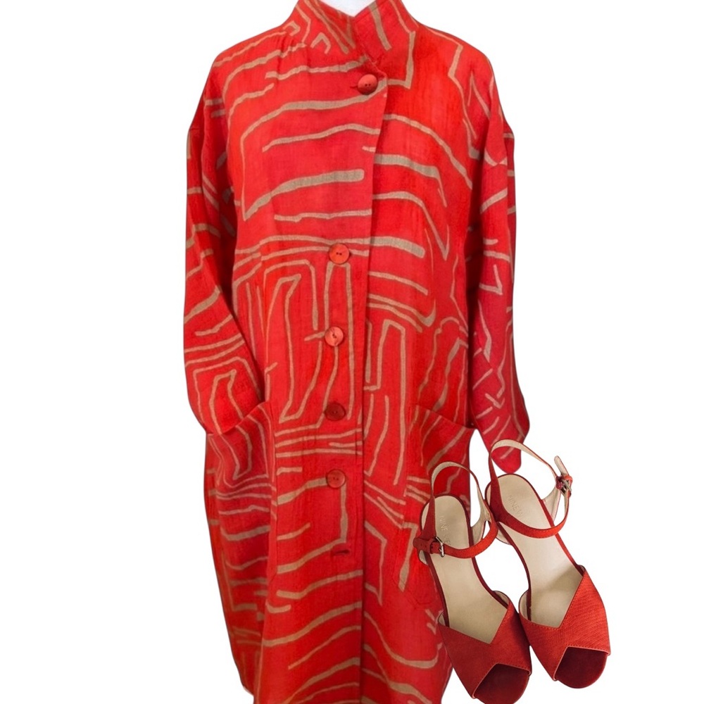 Red Patterned Women's Tunic Coat - Red